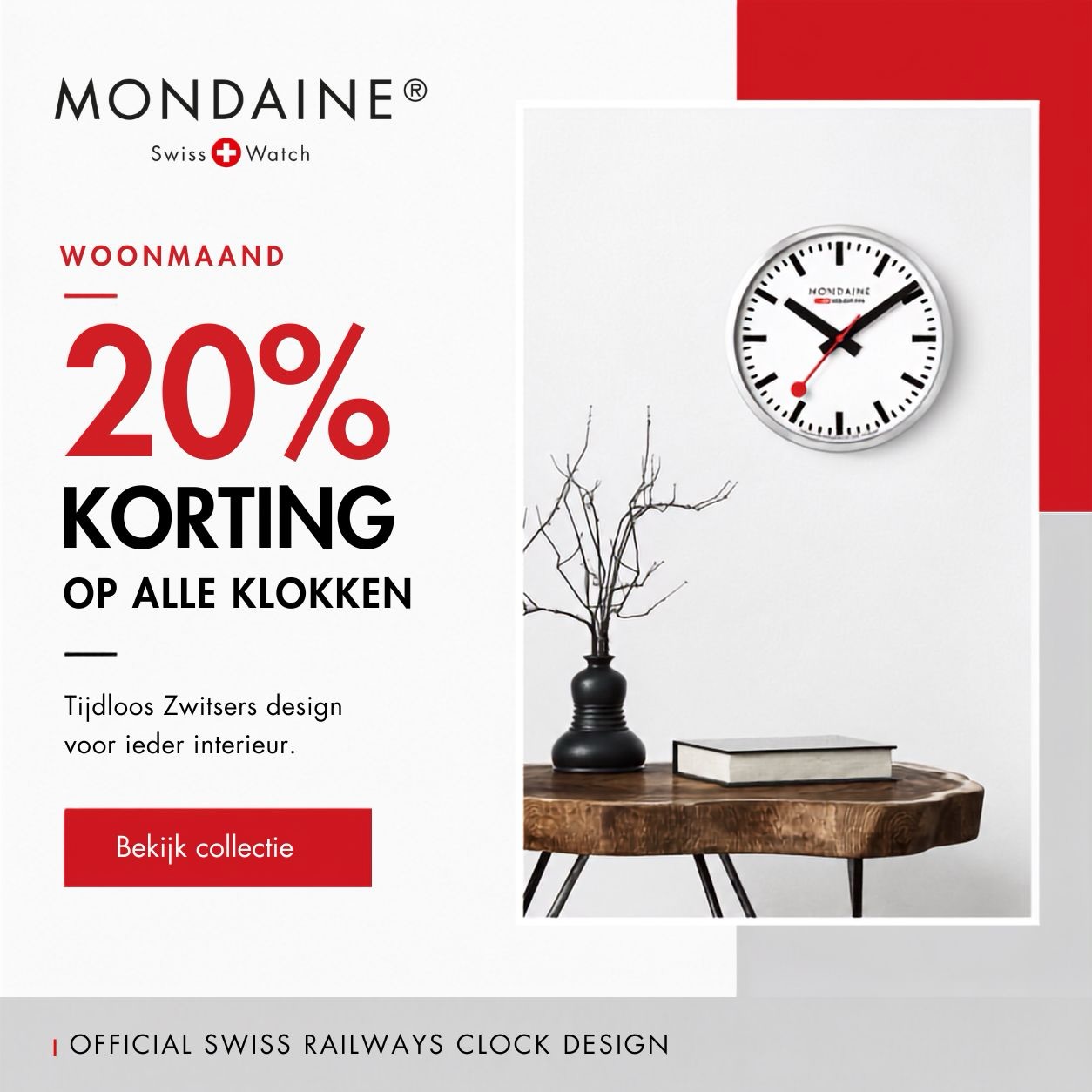 𝑶𝒌𝒕𝒐𝒃𝒆𝒓 𝒘𝒐𝒐𝒏𝒎𝒂𝒂𝒏𝒅! In oktober zet Mondaine haar klokkencollectie extra in de schijnwerpers tijdens de Woonmaand. 𝟚𝟘% 𝕜𝕠𝕣𝕥𝕚𝕟𝕘 in oktober op alle Mondaine klokken! #mondaineclock #railwayclock #swiss